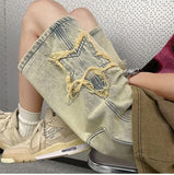 Stars Patchwork Embroidered Hip Hop Denim Shorts