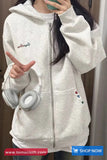 Cute Retro Pattern Embroidered Zipper Hooded Sweater