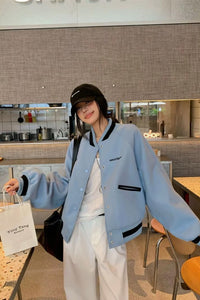 Long Sleeve Sky Blue Colors Baseball Jacket