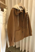 Woolen Hooded Stitching Coat Jacket