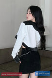 Long Sleeve Vintage Black And White Leather Cropped Jacket