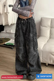 Loose Wide Leg Camouflage Dark Grey Cargo Pants