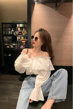 Long Sleeve Sexy Slash Neck Ruffles Slim Shirts