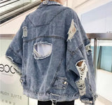 Long Sleeve Hole Ripped Distressed Denim Jacket