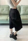 High Waist Loose Black Denim Shorts