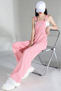 Loose Wide Leg Pink Denim Jumpsuits