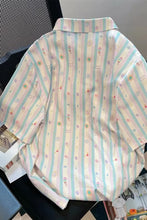 Short Sleeve Cute Little Art Pattern Striped Blouse Shirts
