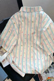 Short Sleeve Cute Little Art Pattern Striped Blouse Shirts