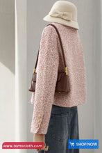 Long Sleeve O-Neck Pink Elegant Tweed Jacket