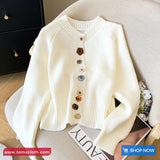 Long Sleeve Ornament Buttons Cropped Cardigan Sweater