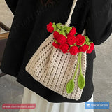 Roses Flower Crochet Hollow Out Tote Bag