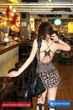 Sexy Backless Leopard Button Bodycon Mini Dress