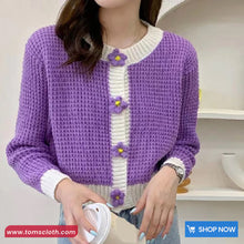 Long Sleeve Daisy Button O-Neck Knitted Cardigan Sweater