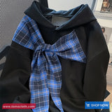 Long Sleeve Cute Bow Plaid Hooded Sweater