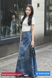 Vintage Floral Pattern Long Denim Skirts