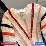 Striped Color Hollow Style Casual Sweater