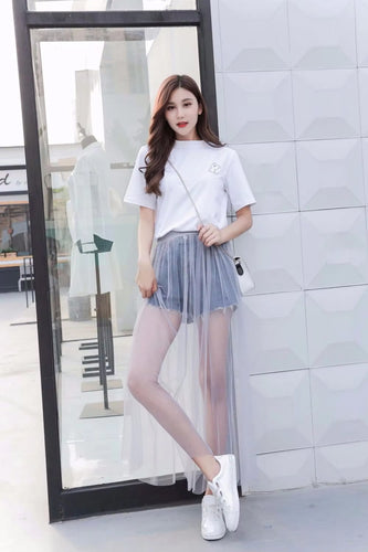 Elastic Waist Mesh Semi Transparent Skirts