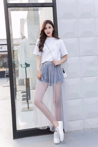 Elastic Waist Mesh Semi Transparent Skirts