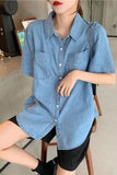 Short Sleeve Vintage Denim Blouse Shirts