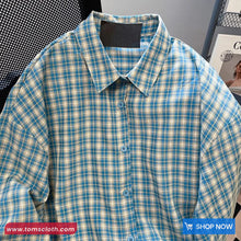 Long Sleeve Retro Blue Plaid Blouse Shirt