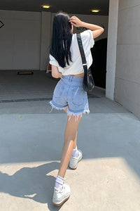 High Waist Tassel Style Denim Shorts