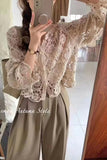 Long Sleeve Knitted Button Up Crochet Blouse Shirt