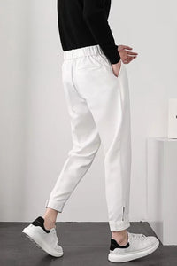 Elastic Waist Slim Pleated Long Men Pants