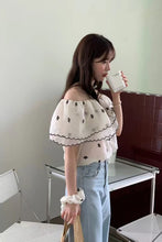 Elegant Off Shoulder Floral Pattern Ruffles Blouse Shirt
