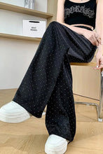 Loose Small Pearls Button Wide Leg Pants