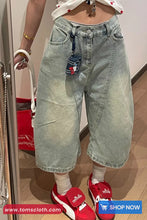 High Waist Retro Style Knee Length Jeans Pants