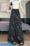 Loose Butterfly Pattern Satin Long Pants