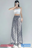 Elastic Waist Bow Pattern Plaid Pants