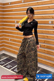 Loose Elastic Waist Camouflage Military Wide Leg Pants