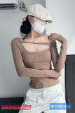 Long Sleeve Skew Collar Sexy Cropped Slim Shirt