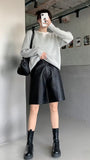 High Waist Loose Pocket Leather Shorts