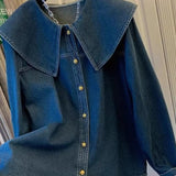 Long Sleeve Peter Pan Collar Denim Blouse Shirt