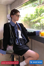 Long Sleeve Ruffle Lace Plaid Cropped Office Coat Jacket