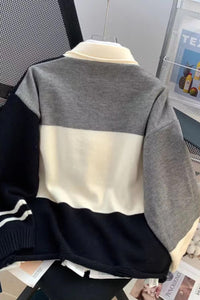 Long Sleeve Stars Pattern Two Colors Combination Cardigan Sweater