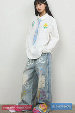 Long Sleeve Hand Painted Floral Blouse Shirt