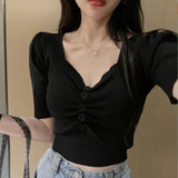 Sexy V-Neck Wrinkled Knitted Shirts