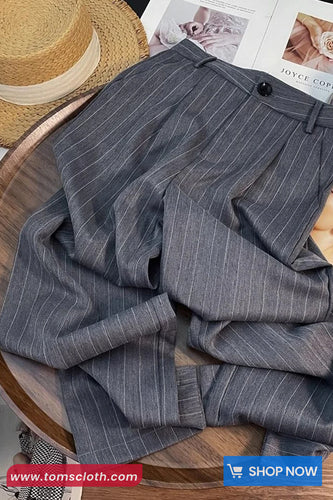 High Waist Loose Striped Elegant Office Pants