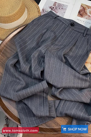 High Waist Loose Striped Elegant Office Pants