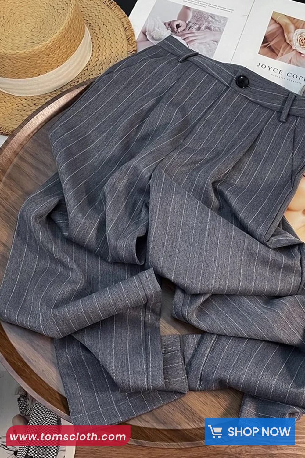 High Waist Loose Striped Elegant Office Pants