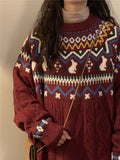 Cute Rabbit Pattern Knitted Retro Sweater