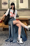 asymmetrical denim skirt, slit denim skirt women, sexy denim skirt, y2k denim skirt outfit, streetwear denim skirt, trendy jean skirt women, aesthetic outfit skirt, fashion denim skirt women