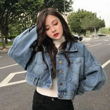 Long Sleeve Cropped Style Blue Denim Jacket