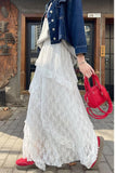 Loose Elegant Lace Mesh White Long Skirts