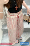 Casual Striped Pattern With Lace Patchwork Pants