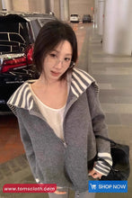 Long Sleeve Striped Sailor Collar Zipper Cardigan Sweater