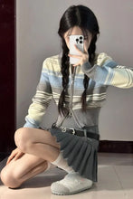 Long Sleeve Zipper Collar Striped Sweater